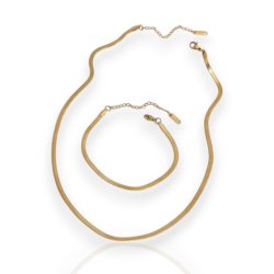 Snake st - 3 mm flad slangeambnd og halskde guldbelagt