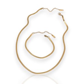 Snake st - 3 mm flad slangeambnd og halskde guldbelagt