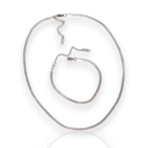 Snake st - 3 mm flad slangeambnd og halskde slvbelagt