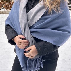 Trklde dobbelsidet i akryl - Bl/Gr 