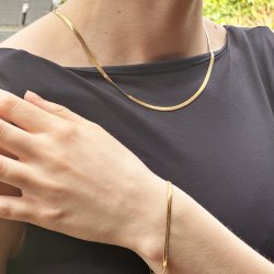 Snake st - 3 mm flad slangeambnd og halskde guldbelagt