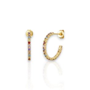 Sparkle - Guldbelagte creoler med farvede sten