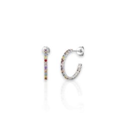 Sparkle - S�lvbelagte creoler med farvede sten