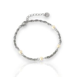 White Pearl - Slvbelagt perlearmbnd