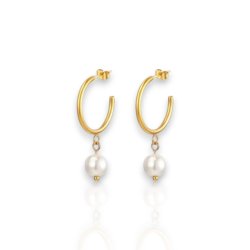White Pearl - Guldbelagte creoler med hvid natursten