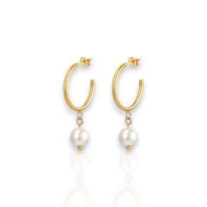 White Pearl - Guldbelagte creoler med hvid natursten