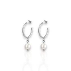 White Pearl - S�lvbelagte creoler med hvid natursten