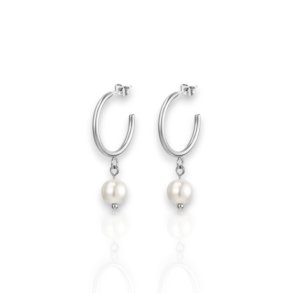 White Pearl - Slvbelagte creoler med hvid natursten