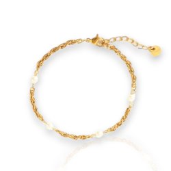 White Pearl - Guldbelagt perlearmb�nd
